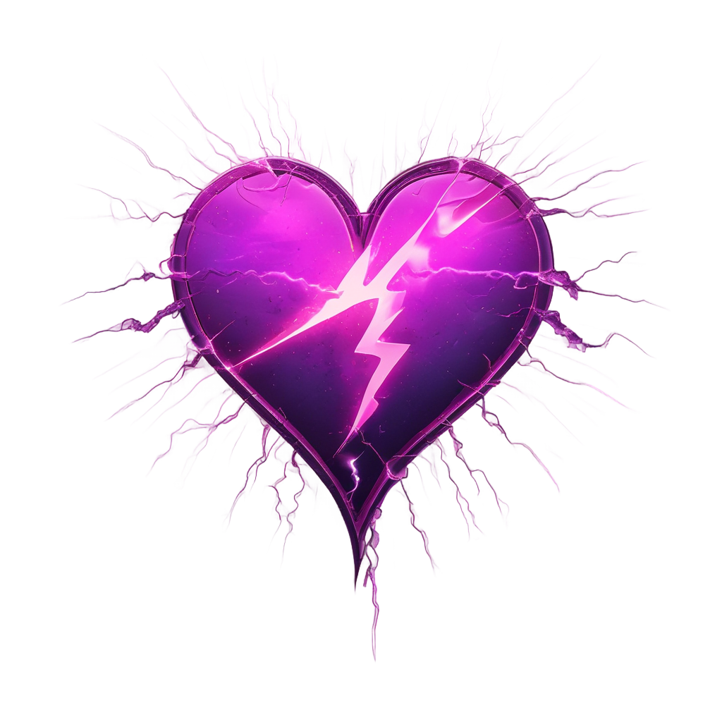 Holographic lightning heart sticker with violet glow