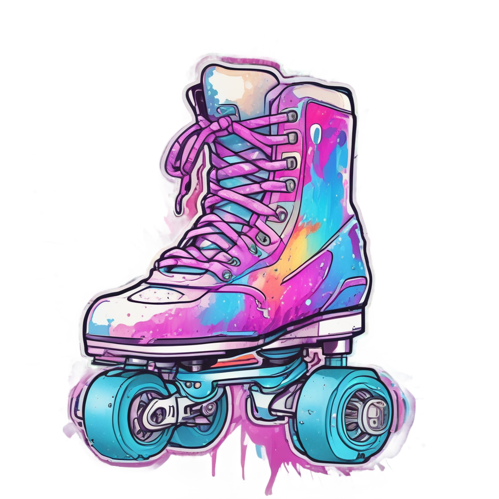 A lightning bolt on roller skates with watercolor streaks, die-cut sticker