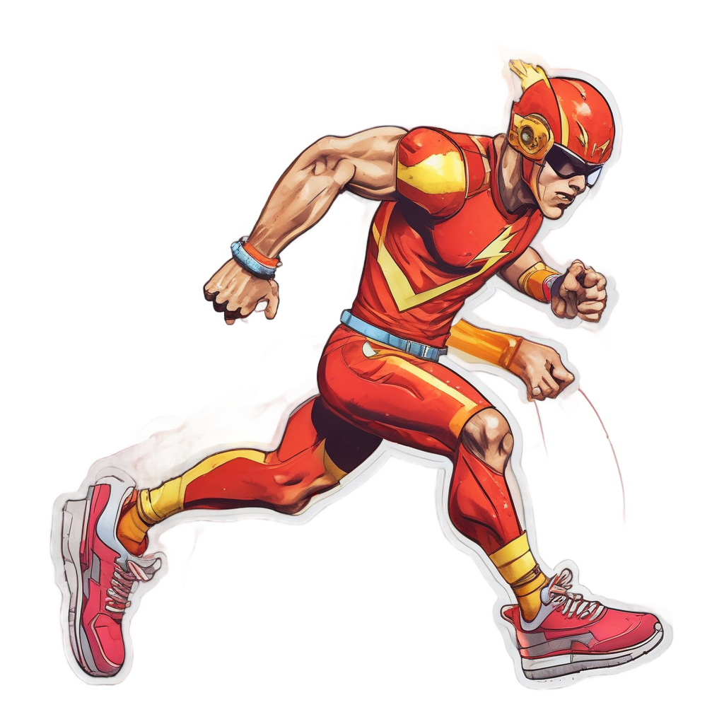 Lightning bolt in red sneakers running fast in watercolor