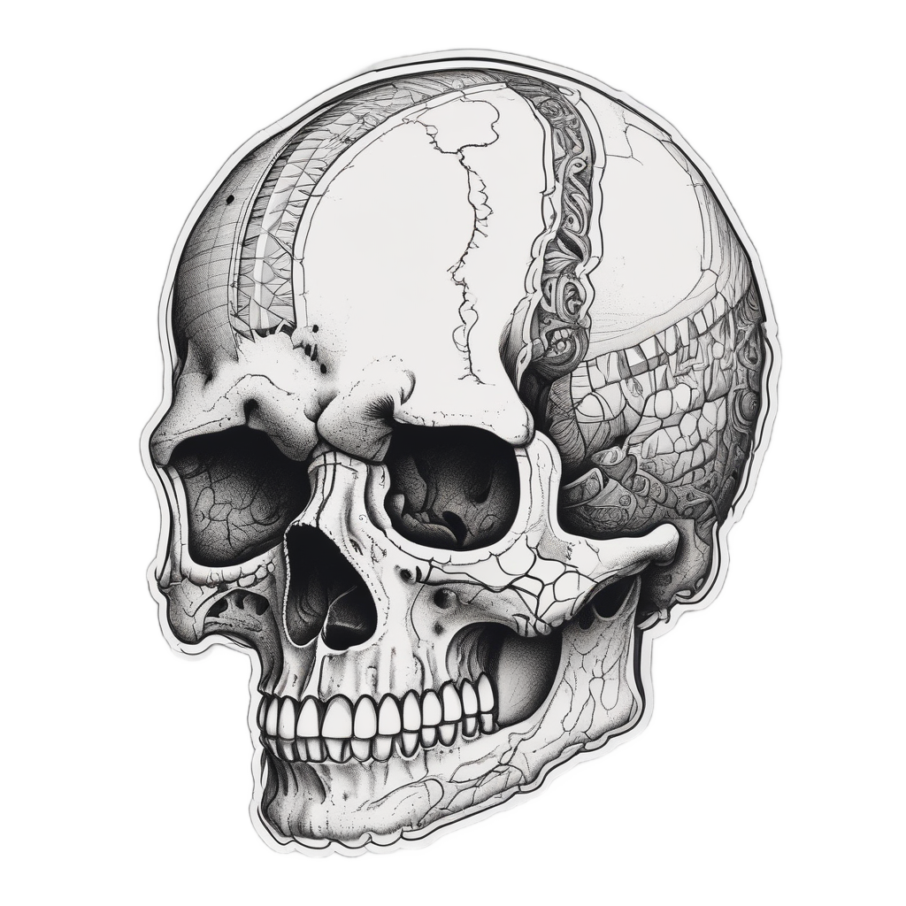 Bone white skull side profile with black stripes