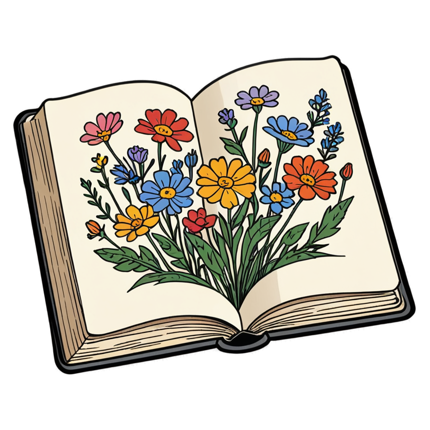 Floral Book (lineart) — bookish stickers
