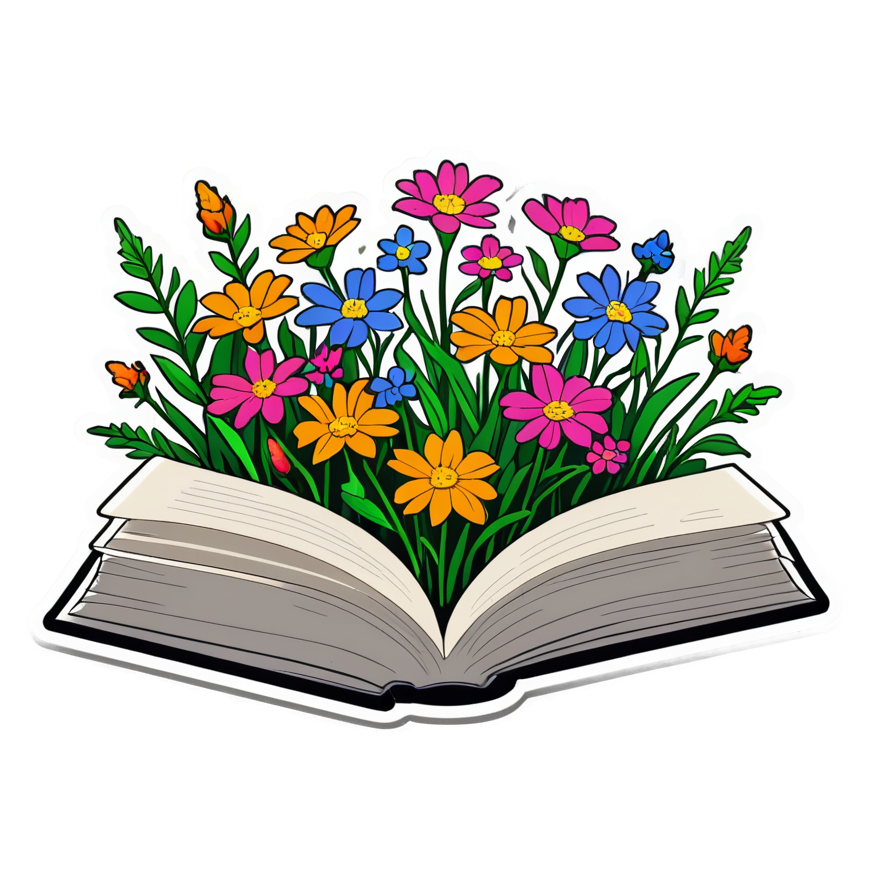 Floral Book (neon) — bookish stickers