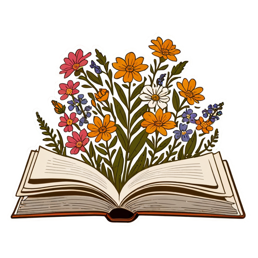 Floral Book (retro) — bookish stickers