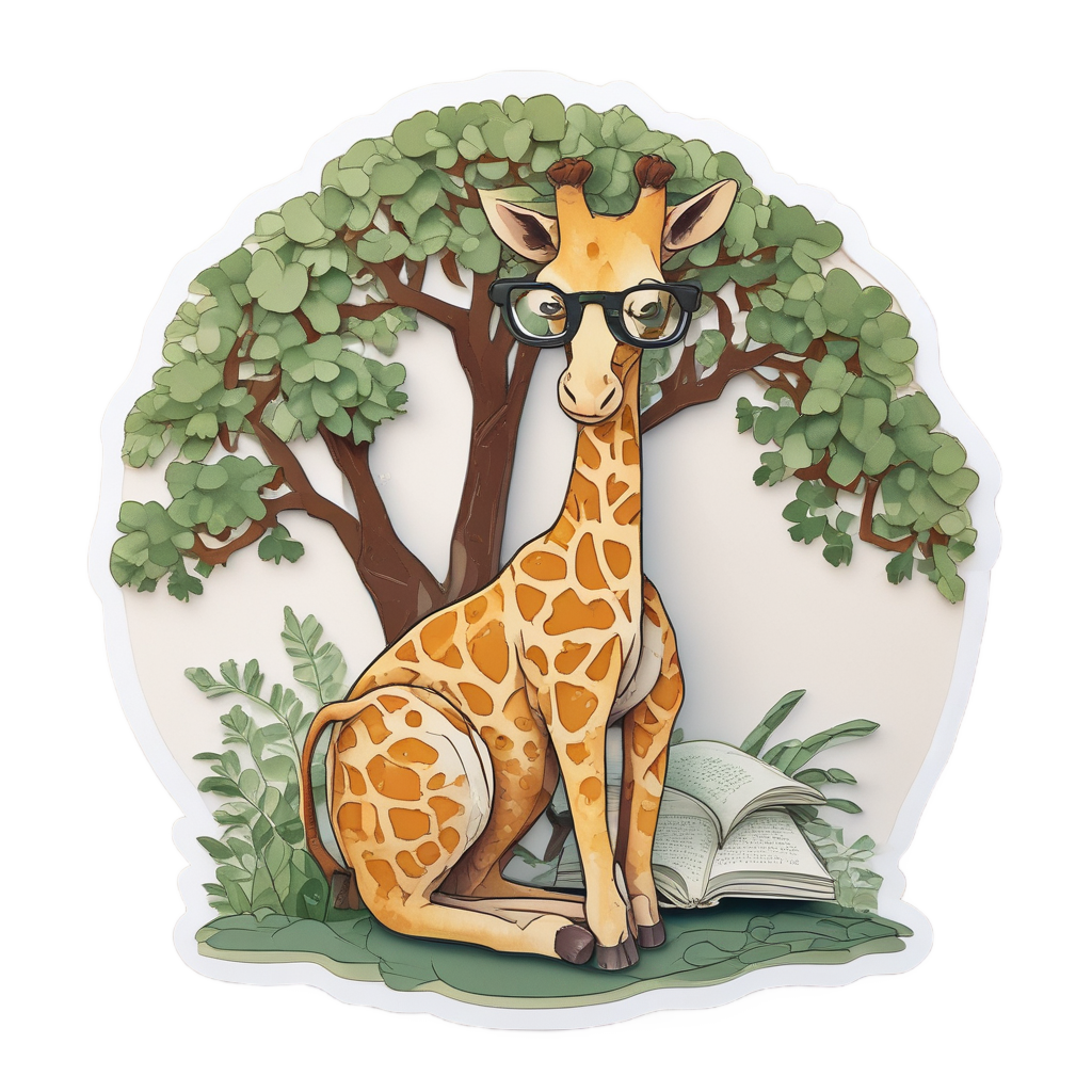 Bookish Giraffe Reader — safari nursery stickers