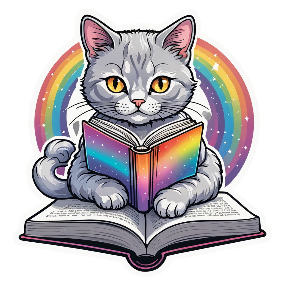 Reading Cat (holographic) — bookish stickers