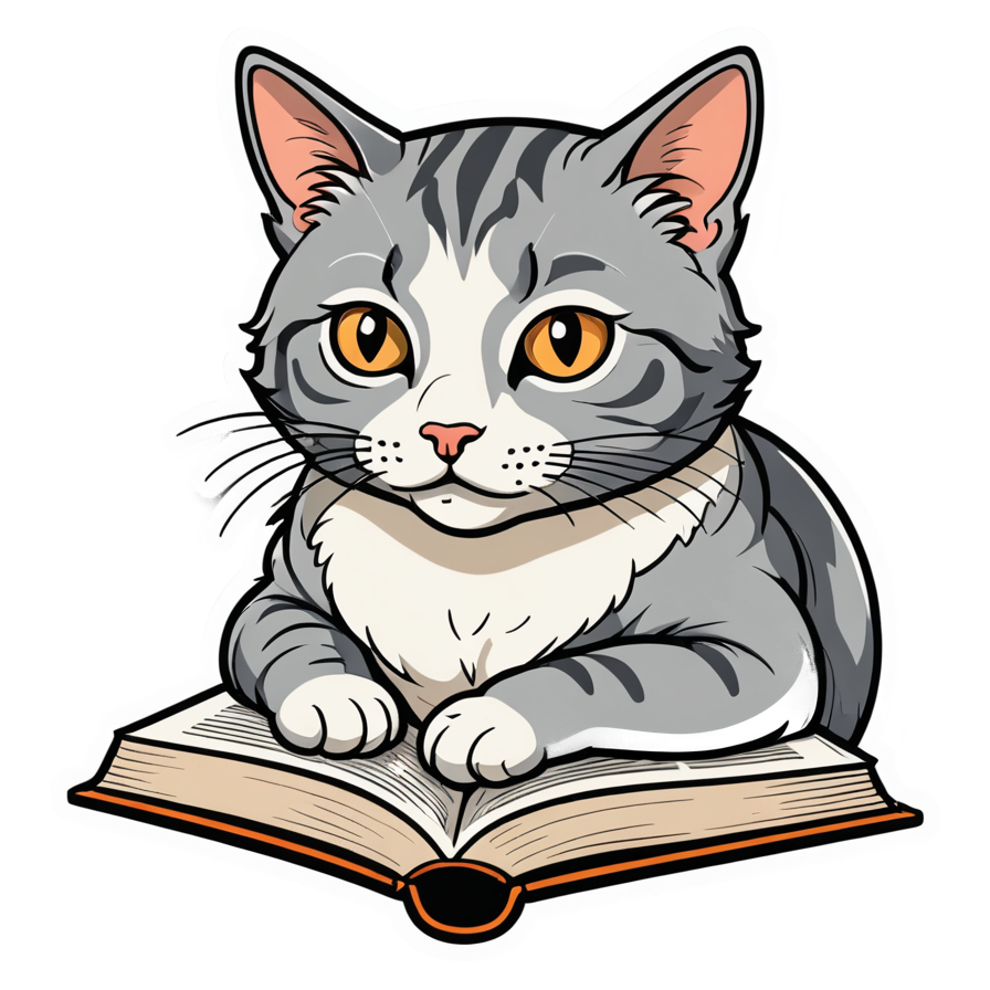 Reading Cat (lineart) — bookish stickers