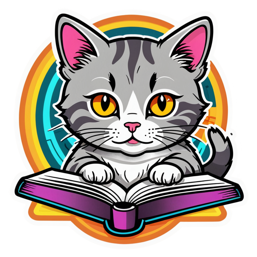 Reading Cat (neon) — bookish stickers