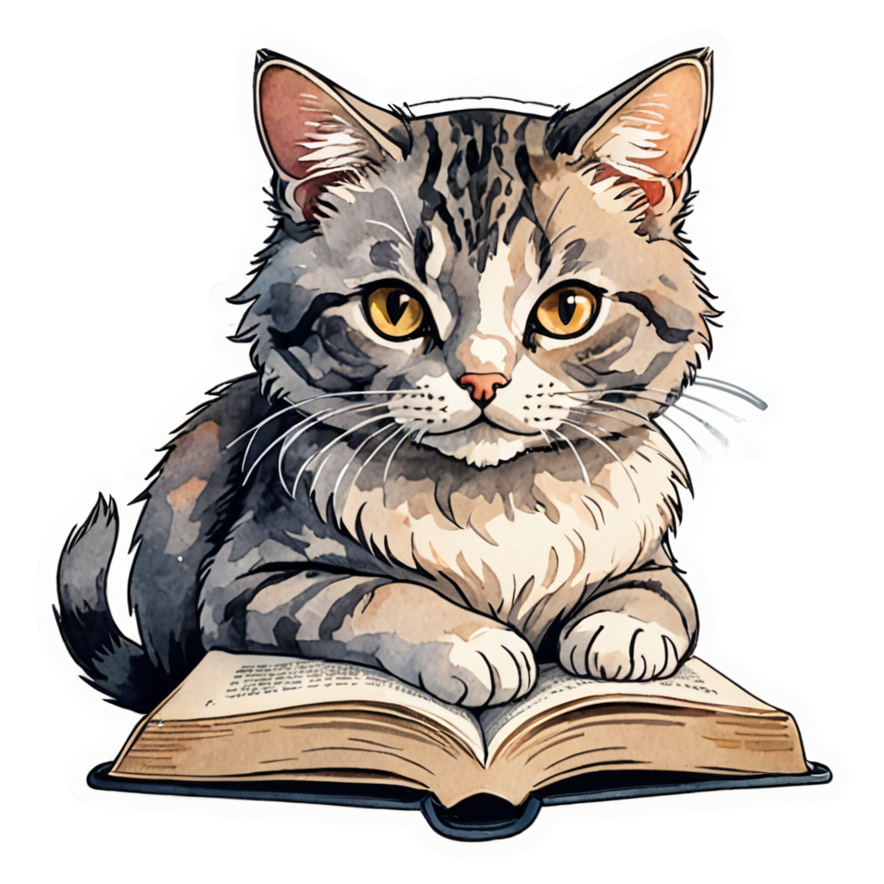 Reading Cat (watercolor) — bookish stickers
