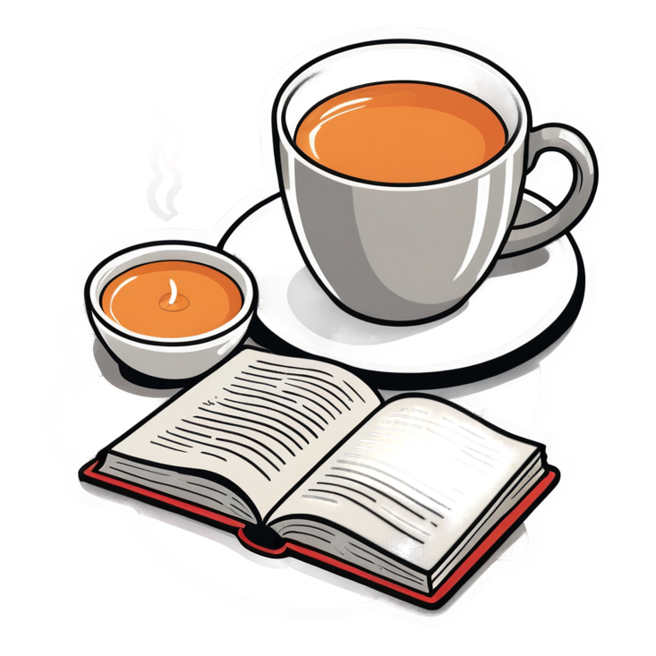 Tea & Book (lineart) — bookish stickers