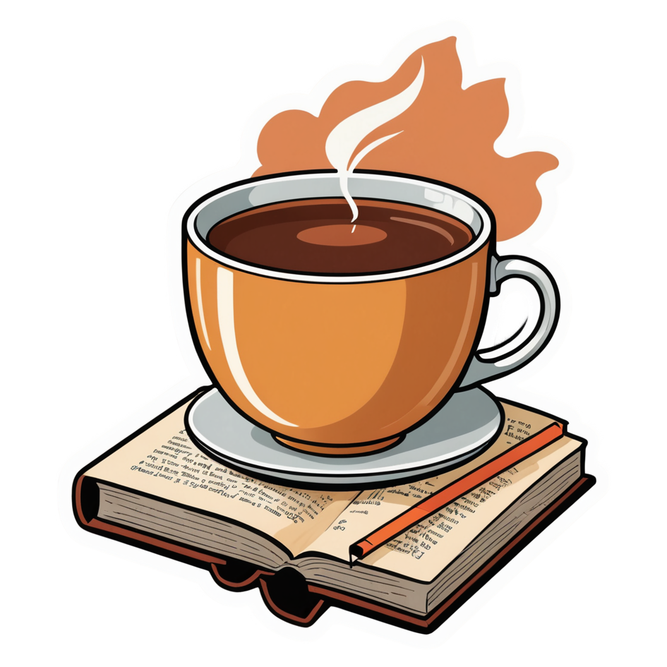 Tea & Book (retro) — bookish stickers