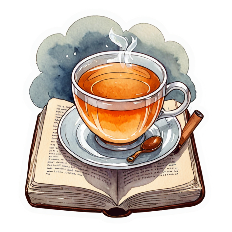 Tea & Book (watercolor) — bookish stickers