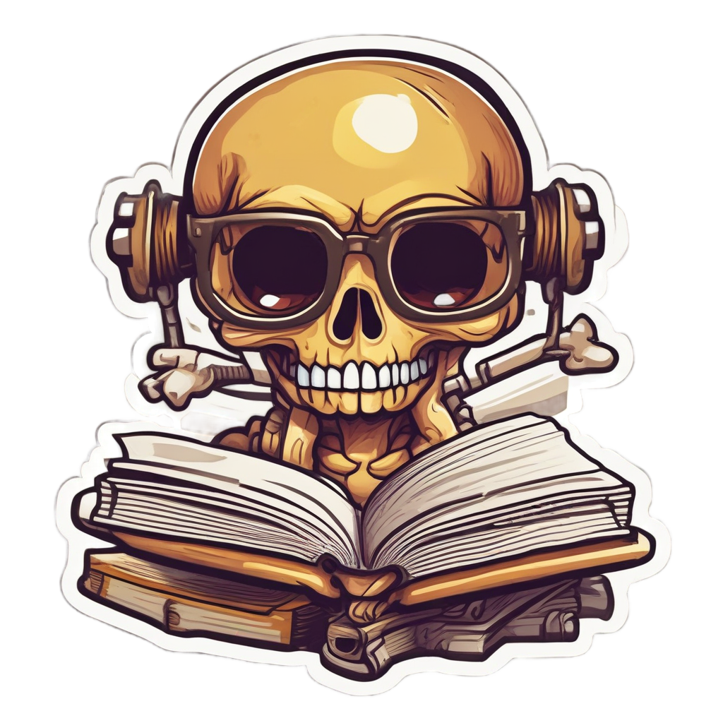 Bookshelf Scholar Skull — skull & crossbones stickers