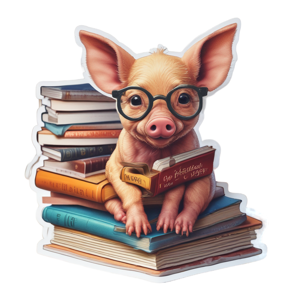 Bookworm Piglet Reader — farm nursery stickers