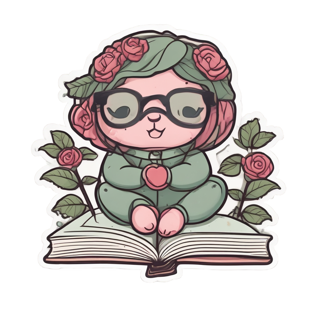 Bookworm Rose Reader — fine-line flash stickers