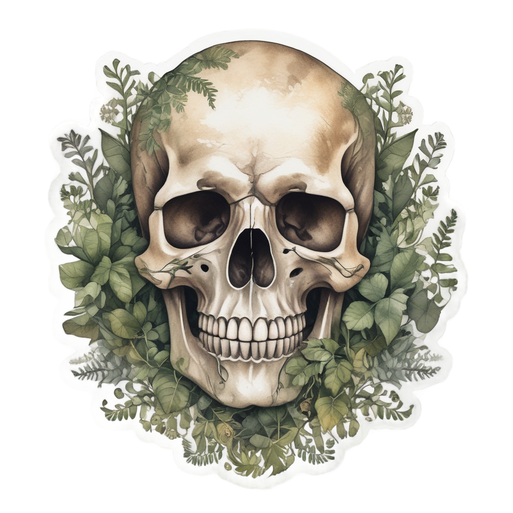 Botanical Skull Study — skull & crossbones stickers