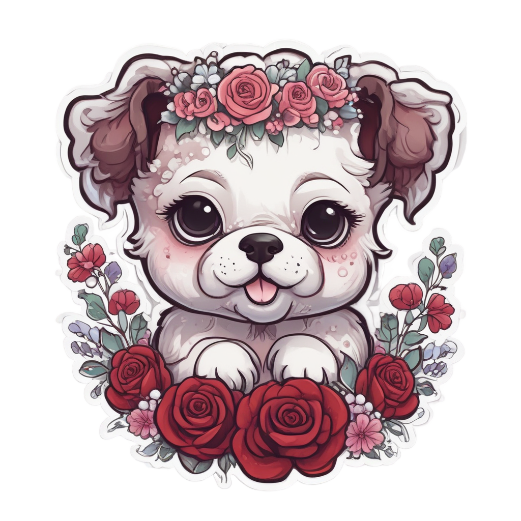 Bouquet Puppy — gothic botanical stickers