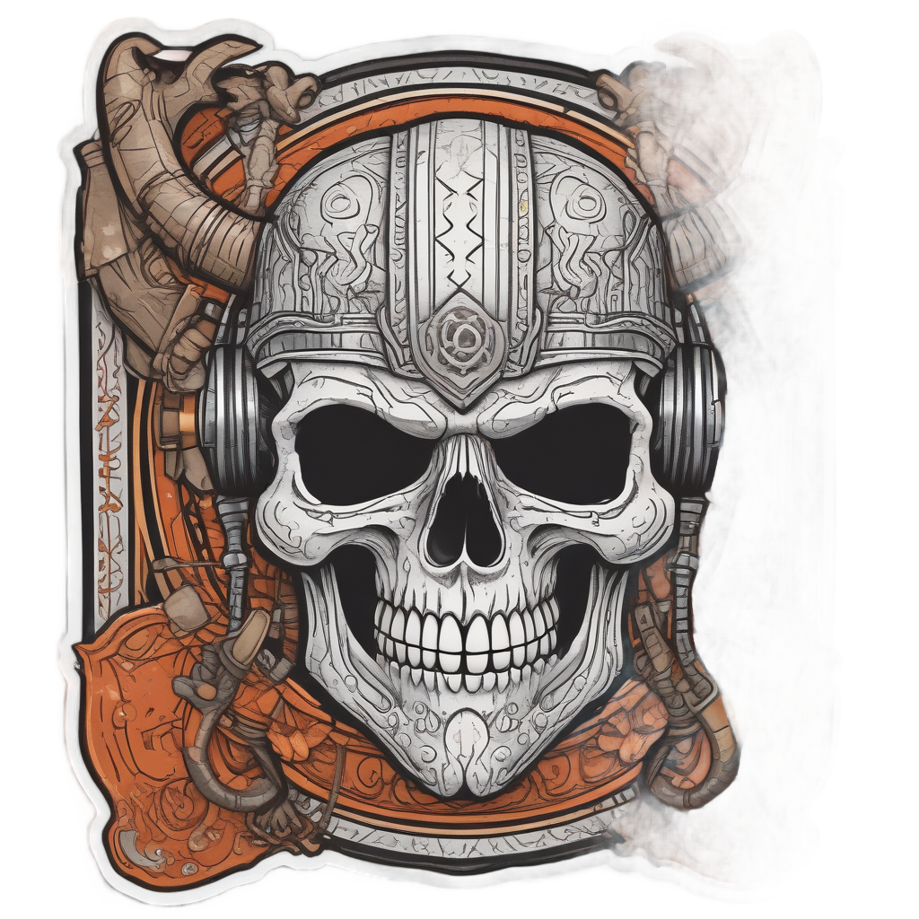 Viking skull with horned helmet and bow line art sticker