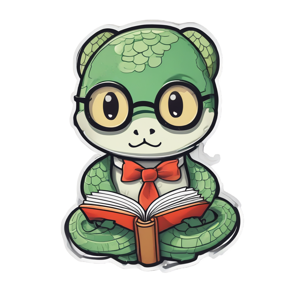 Bow Tie Bookworm Snake — fine-line flash stickers