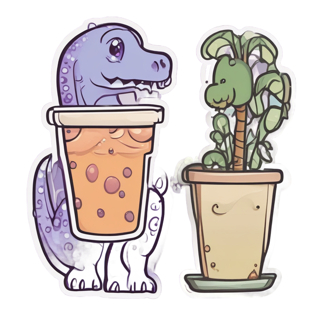 Brachiosaurus Sipping Bubble Tea — animals & pets stickers