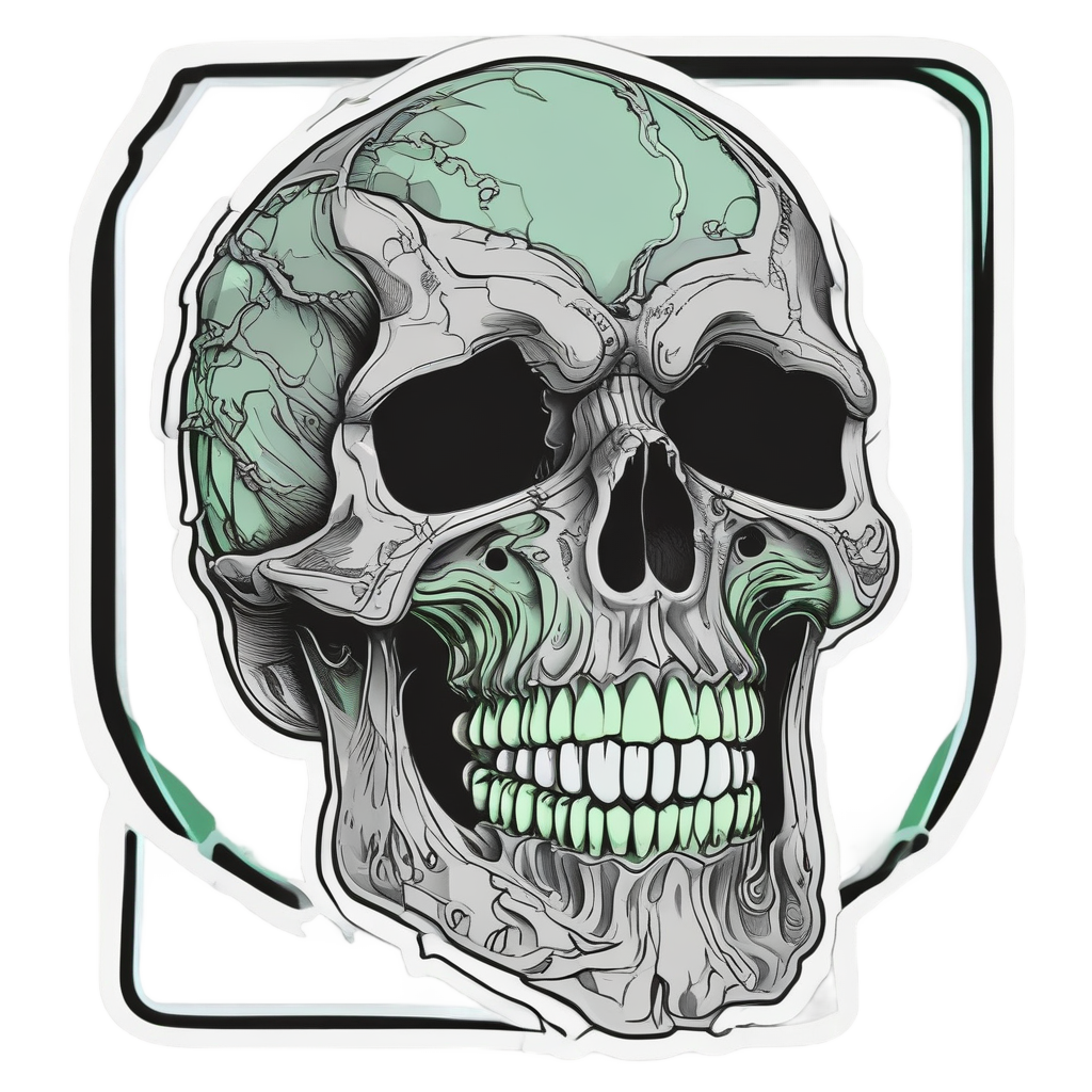 A cracked skull snapping a chain with neon green energy lines.