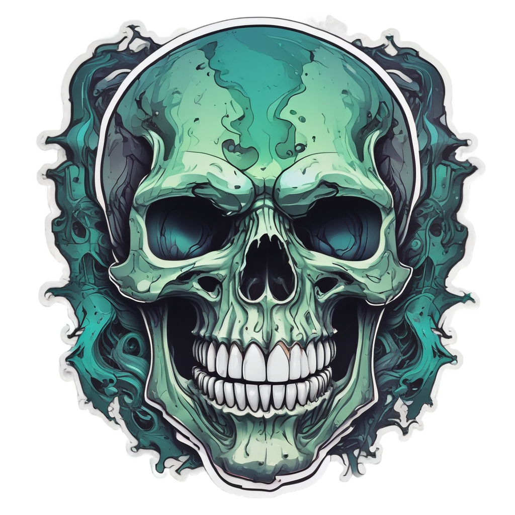 A holographic skull with a broken jaw dripping obsidian