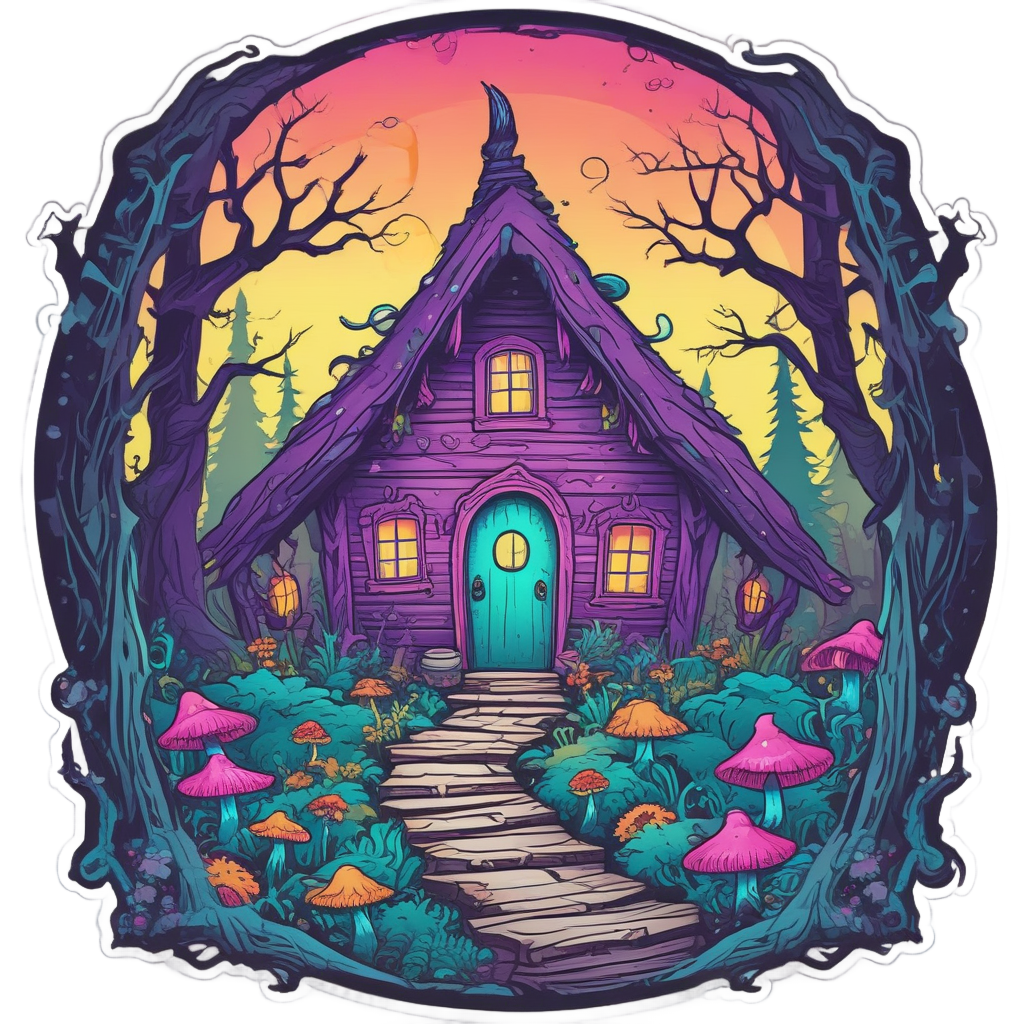 Broomstick Witch Cabin — slasher vibe stickers