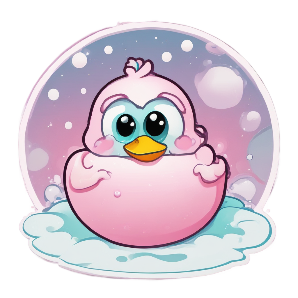 Kawaii eyeball in bubble bath with foam on head and a rubber duck
