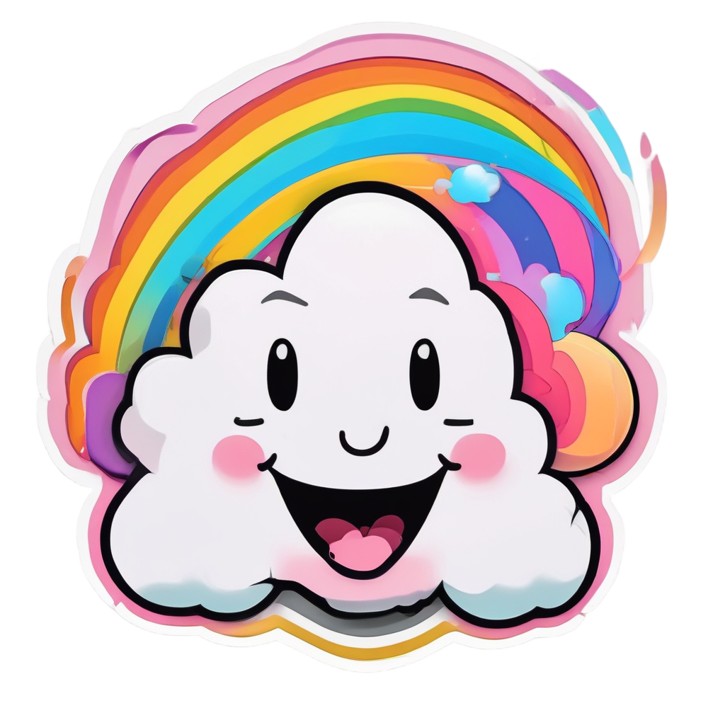 Neon cloud blowing rainbow bubbles in pink and cyan