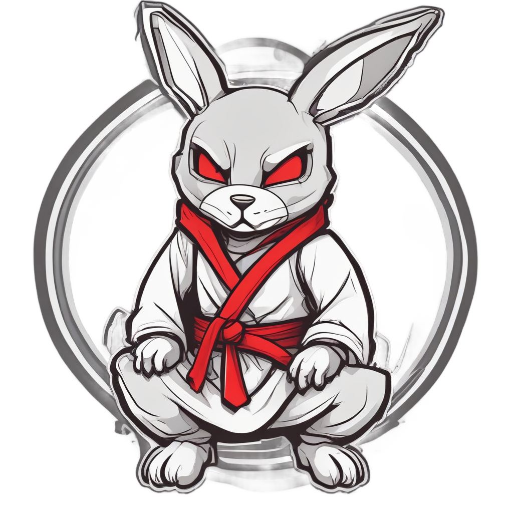 Ninja bunny crouched with shuriken, intense eyes