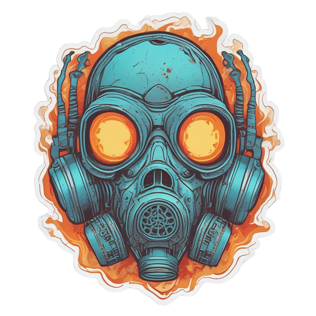 Burning Holographic Skull — gas mask stickers
