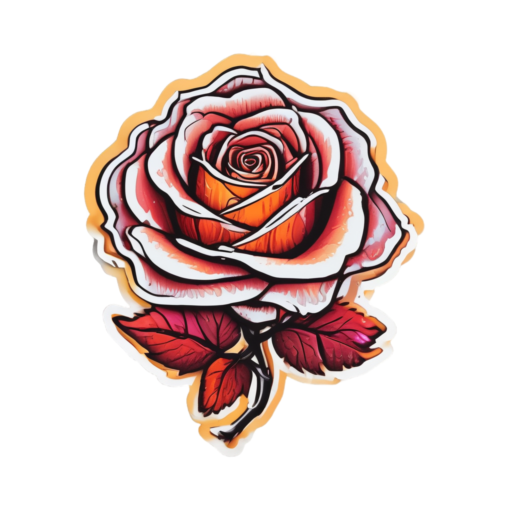 Burning Rose Ember — fine-line flash stickers