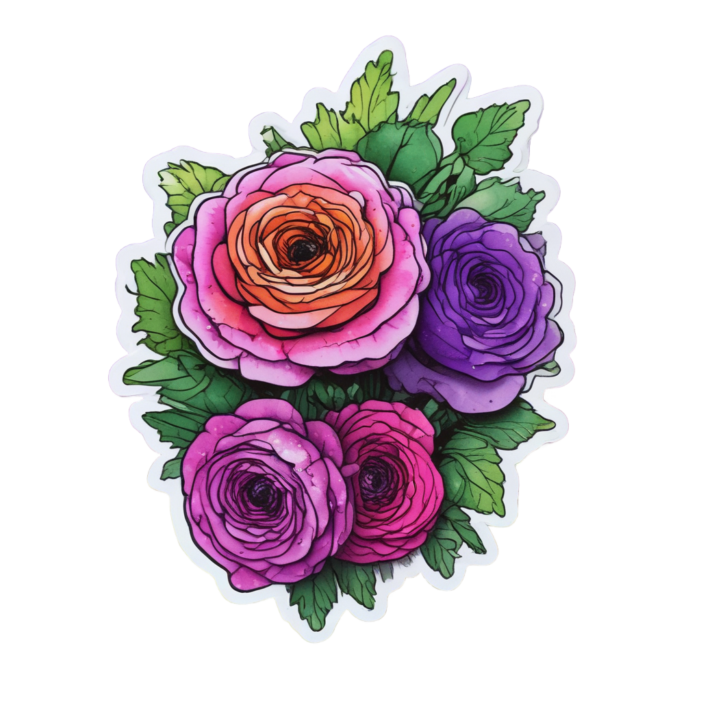 Neon ranunculus bouquet with paint drips