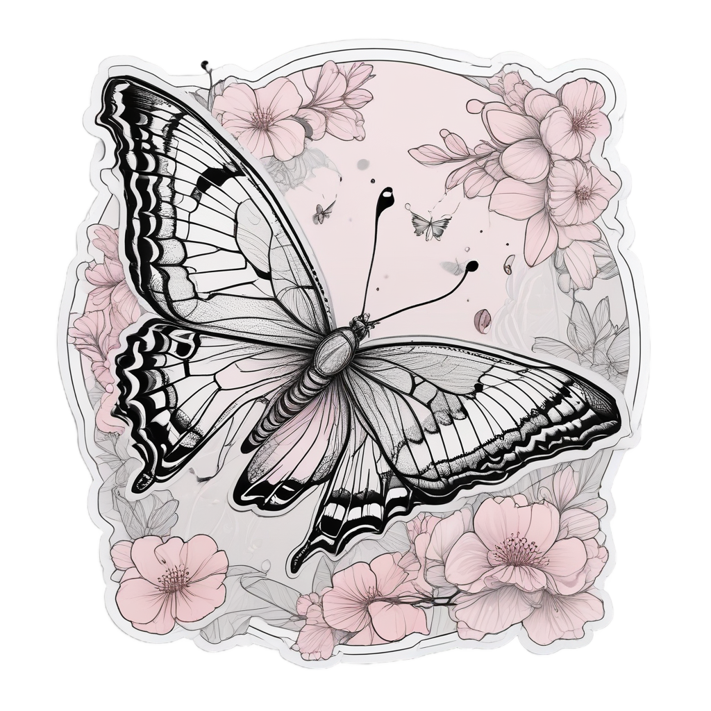 Butterfly and Cherry Blossom — fine-line flash stickers