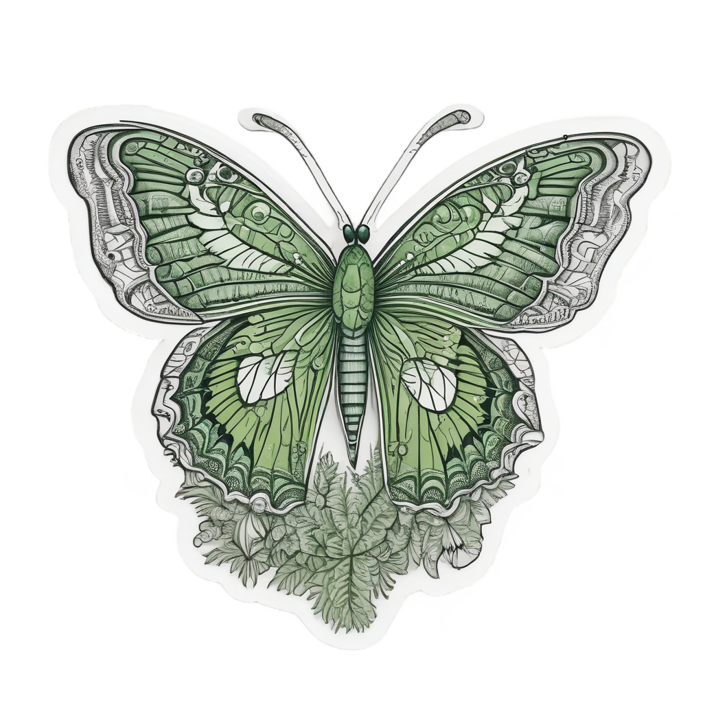Butterfly and Fern — fine-line flash stickers