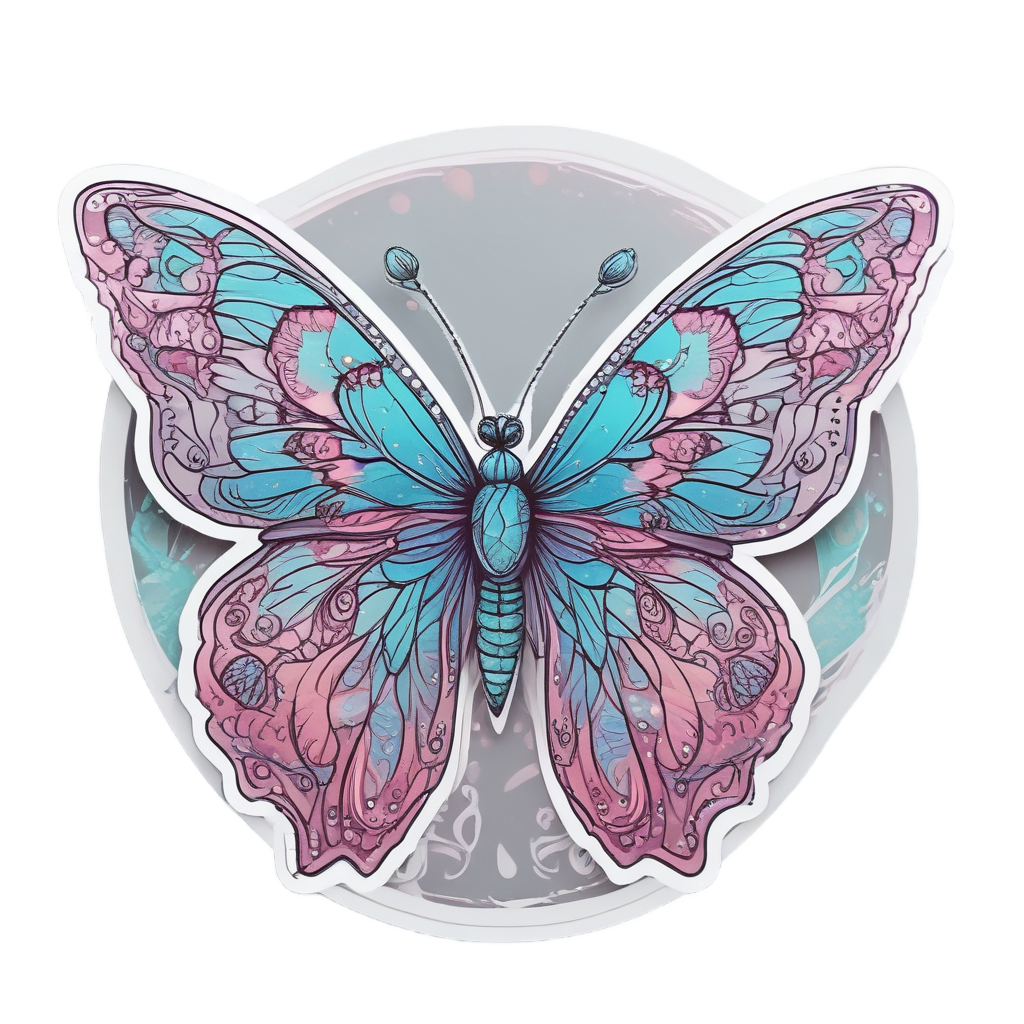 Pink holographic arch sticker shaped like butterfly wings with flowers