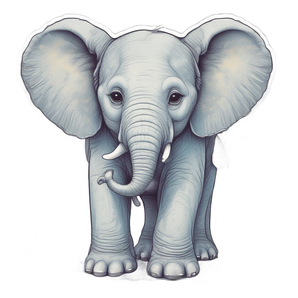 Baby elephant with butterfly on ear sticker