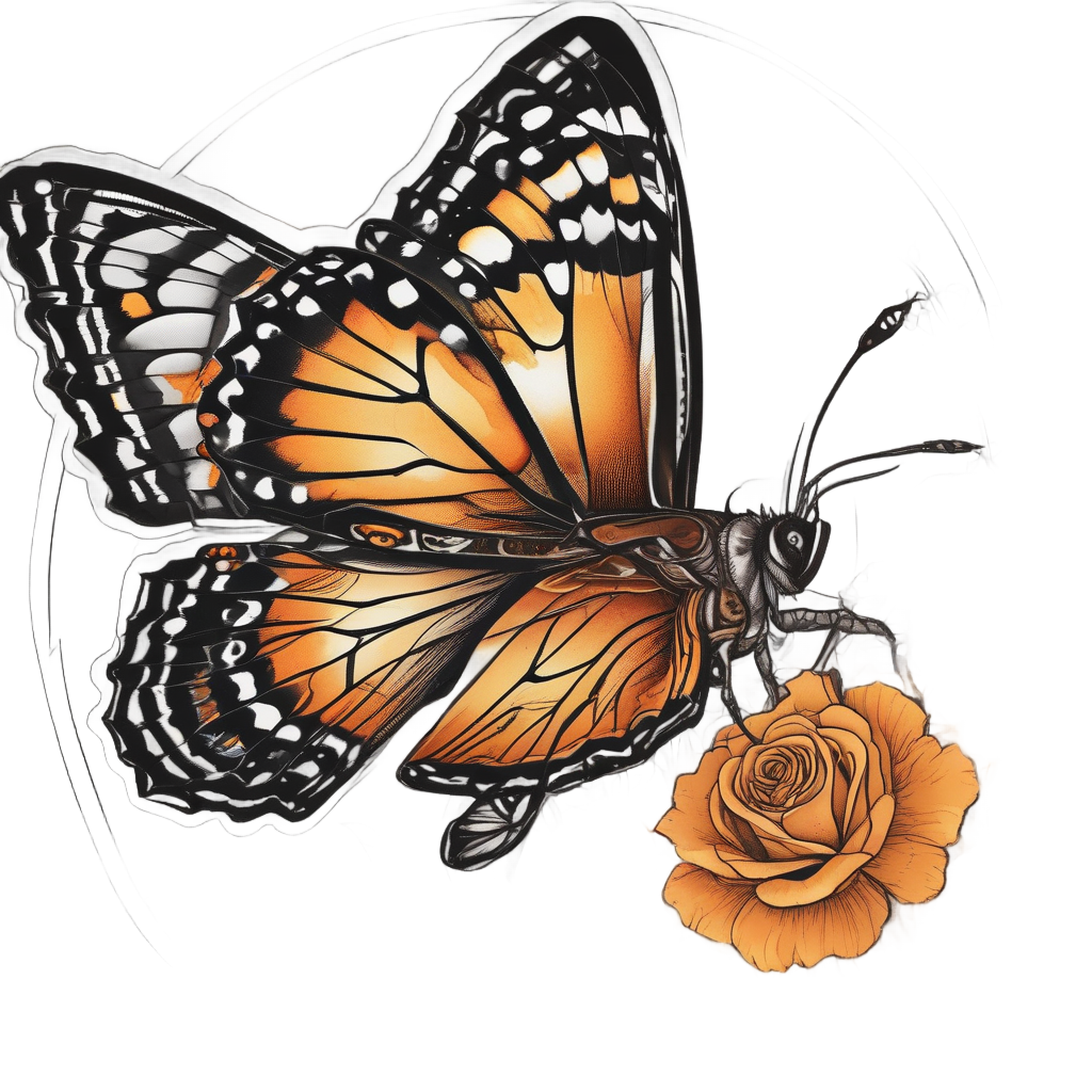 Butterfly on Dying Rose — gothic botanical stickers