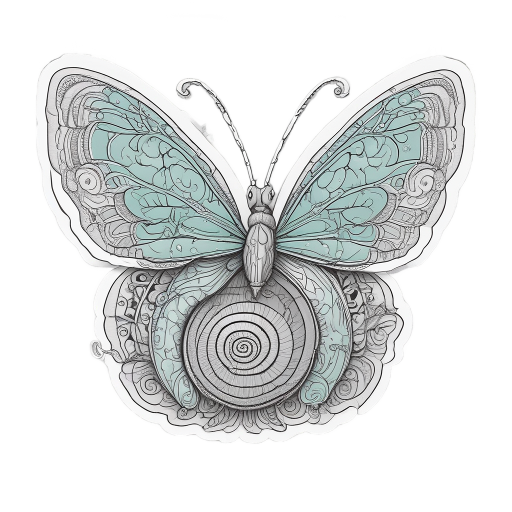 Butterfly Riding a Snail — fine-line flash stickers