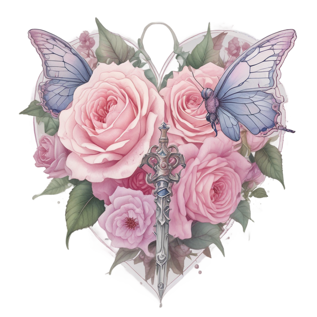 Butterfly Winged Dagger Heart — snake, dagger & rose stickers