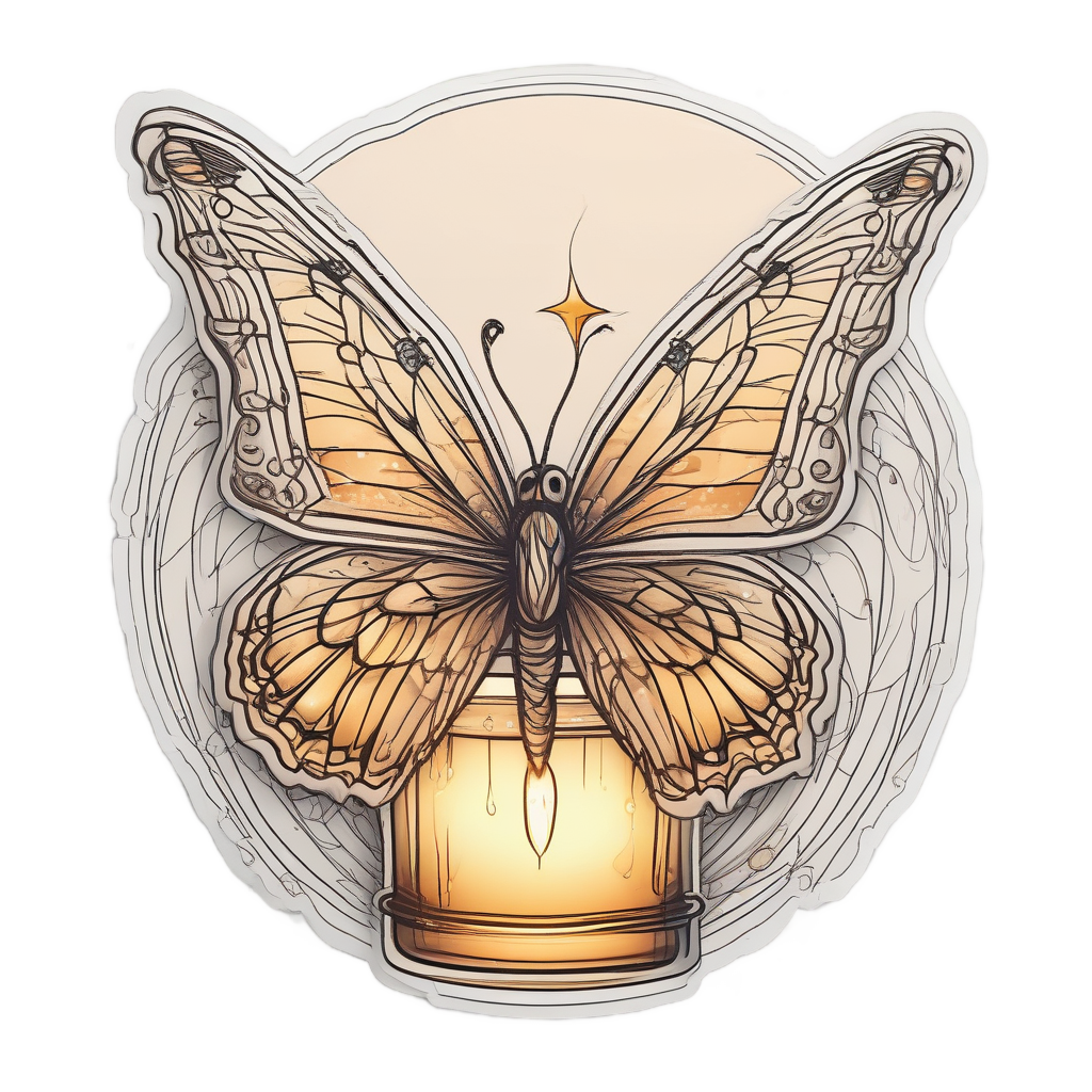 Butterfly with Candle — fine-line flash stickers