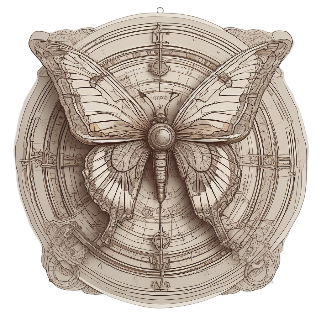 Butterfly with Compass — fine-line flash stickers