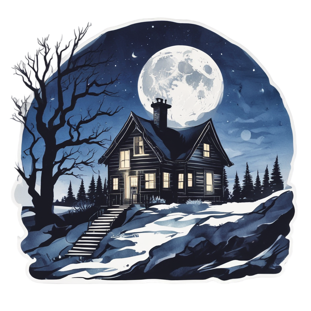Cabin in Moonlight — slasher vibe stickers