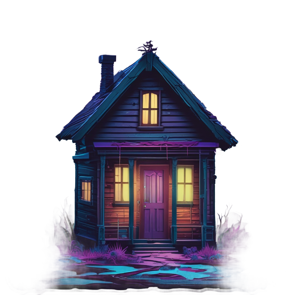 Cabin with Neon Door Ajar — slasher vibe stickers