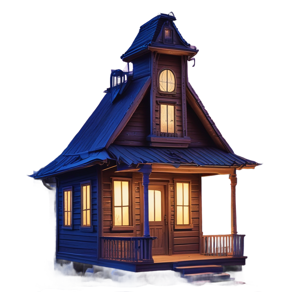 Cabin with Neon Lantern — slasher vibe stickers