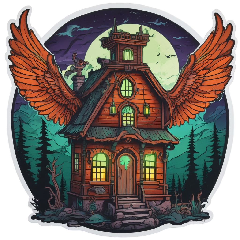 Cabin with Neon Owl — slasher vibe stickers