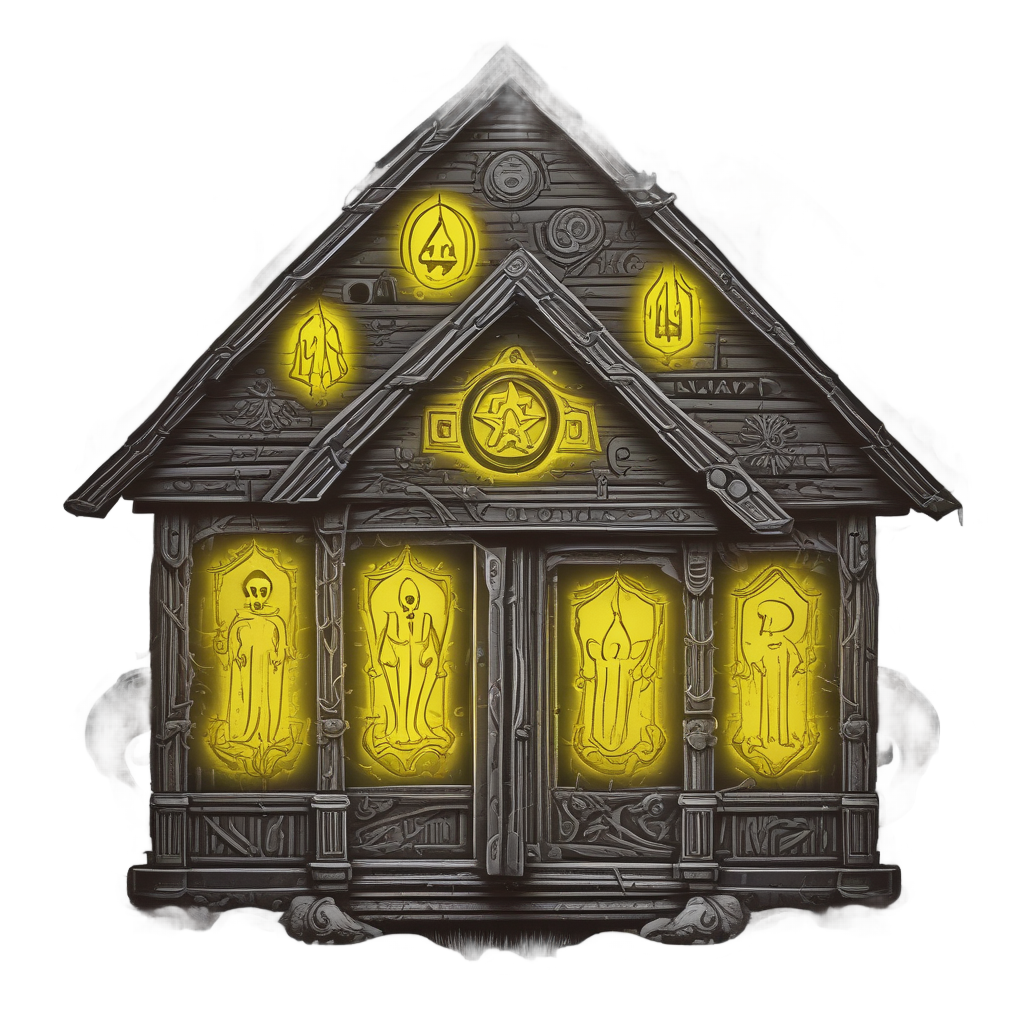 Cabin with Neon Sigils — slasher vibe stickers