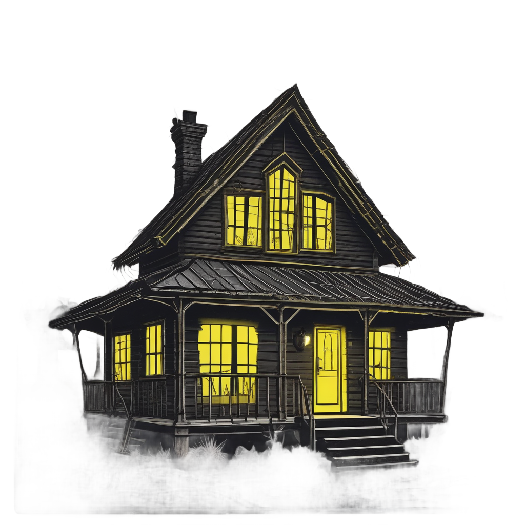 Cabin with Neon Spiderweb — slasher vibe stickers