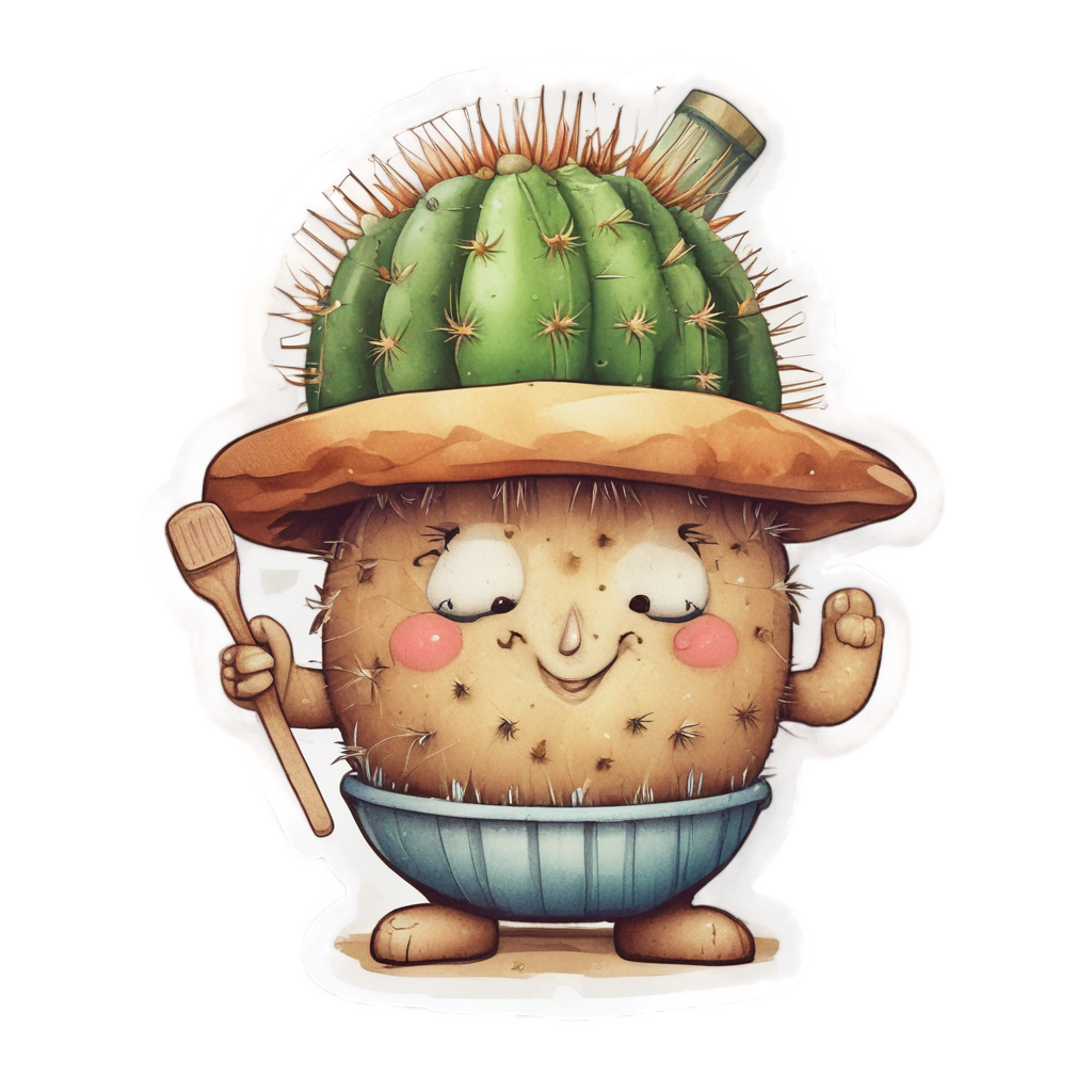 Cactus Baker with Chef Hat — boho nursery stickers