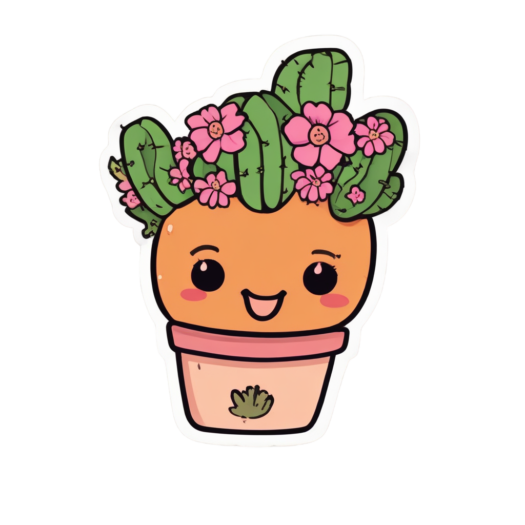 A cheerful cactus boomerang sticker in a pot