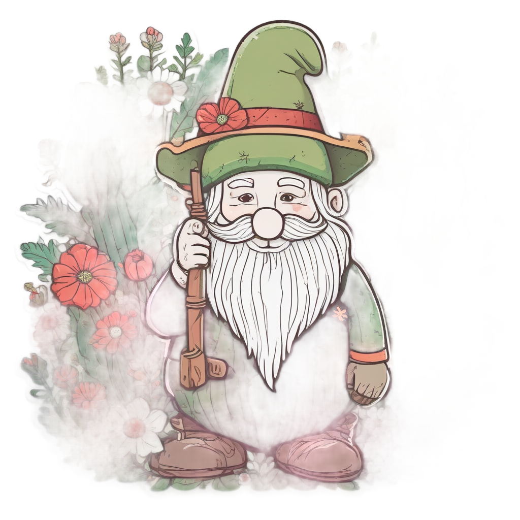 A cactus dressed as a garden gnome with a red hat holding a shovel